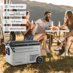 40 Quart Portable Car Refrigerator with Wheels 12/24V DC & 110-240V AC Dual-zone Electric Car Cooler Fridge for RV Camping Travel Home
