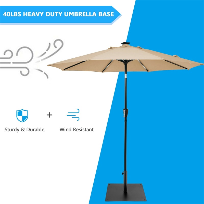 40lbs Heavy Duty Steel Umbrella Base 25" Square Patio Umbrella Base Stand Market Umbrella Holder with 3 Adapters