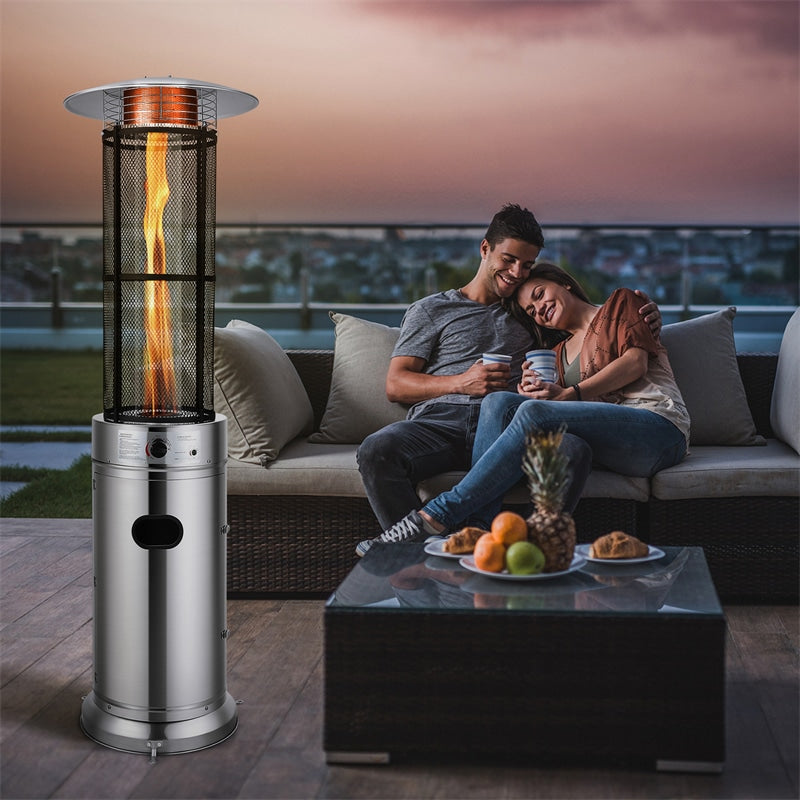 40,000 BTU Propane Patio Heater, Stainless Steel Round Glass Tube Standing Outdoor Gas Heater with Wheels for Balcony, Backyard, Garden
