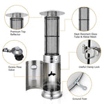 40,000 BTU Propane Patio Heater, Stainless Steel Round Glass Tube Standing Outdoor Gas Heater with Wheels for Balcony, Backyard, Garden