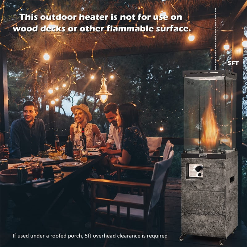 41,000 BTU Glass Tube Propane Patio Heater Freestanding Outdoor Gas Heater with Protective Cover & Wheels