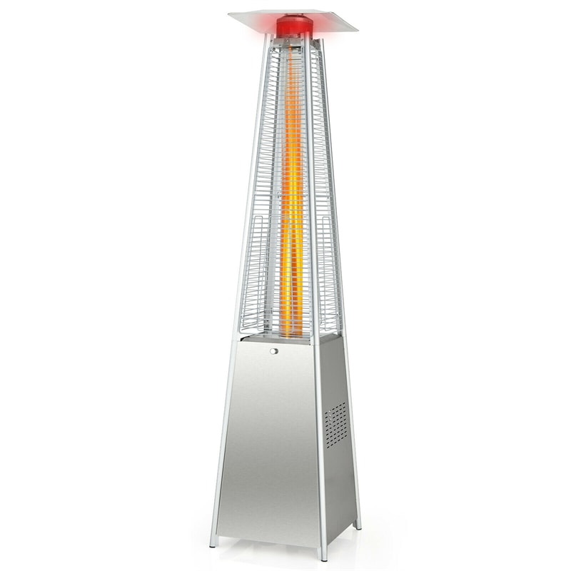 42,000 BTU 90" Pyramid Patio Propane Heater with Wheels & Quartz Glass Tube, Stainless Steel Standing Outdoor Gas Heater for Backyard, Porch, Deck