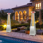 90" Tall Pyramid Patio Heater 42,000 BTU Stainless Steel Propane Outdoor Heater Quartz Glass Tube Flame with Wheels