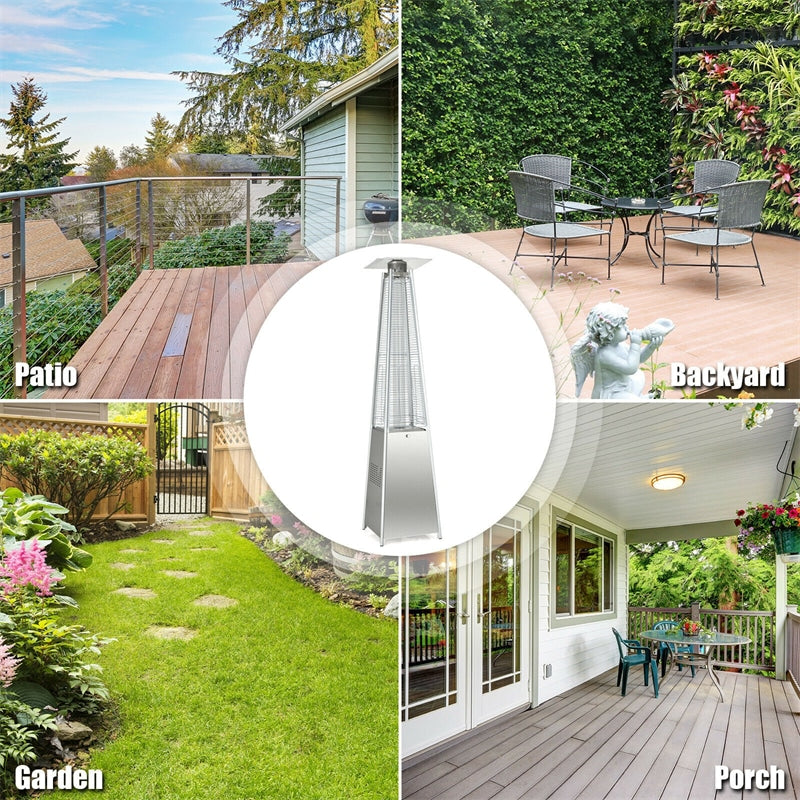 42,000 BTU 90" Pyramid Patio Propane Heater with Wheels & Quartz Glass Tube, Stainless Steel Standing Outdoor Gas Heater for Backyard, Porch, Deck