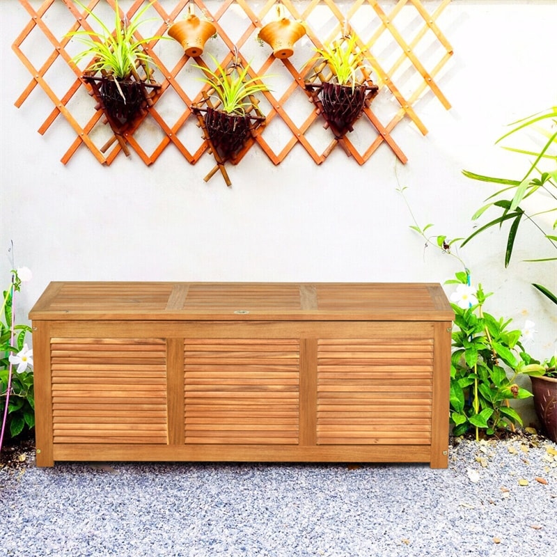 47 Gallon Acacia Wood Deck Box 2-in-1 Outdoor Storage Bench Box for Garden Backyard