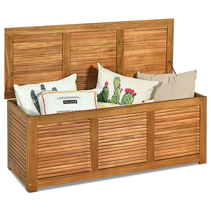 47 Gallon Acacia Wood Deck Box Outdoor Storage Bench for Garden Backyard