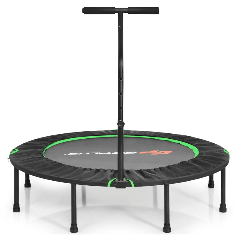 47" Mini Foldable Fitness Trampoline Rebounder Exercise with Adjustable Handrail Padded Cover