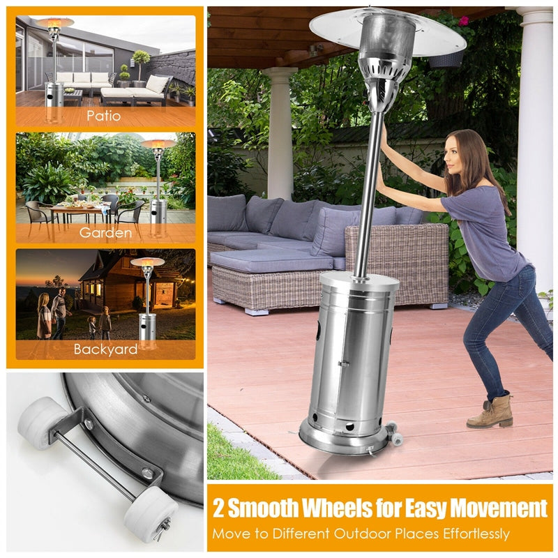 48000 BTU Stainless Steel Patio Heater with Simple Ignition System and Wheels