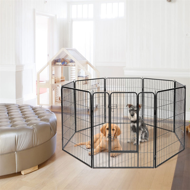 48" 8-panel Pet Playpen with Door, Heavy Duty Metal Dog Fence Foldable Dog Exercise Pen Outdoor Indoor Portable Pet Enclosure for Camping