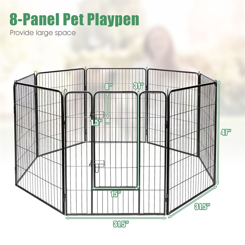 48" 8-panel Pet Playpen with Door, Heavy Duty Metal Dog Fence Foldable Dog Exercise Pen Outdoor Indoor Portable Pet Enclosure for Camping