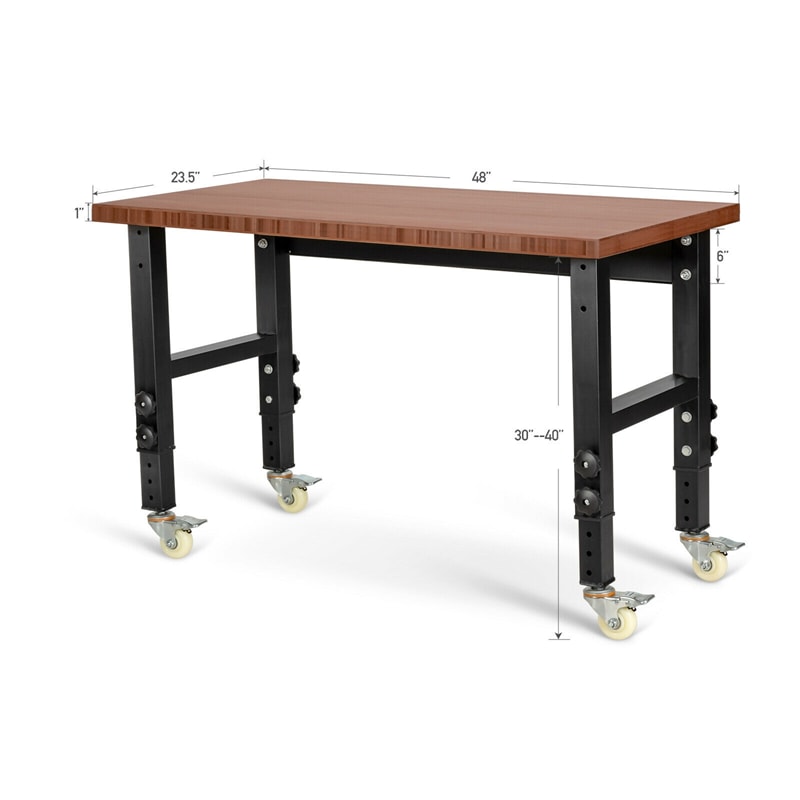 48 in. Heavy-Duty Mobile Workbench Garage Workbench with Adjustable-Height Top and Casters