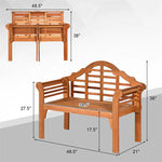 Outdoor Wood Queen Bench 49" Folding Eucalyptus Wood Garden Bench Patio Loveseat Chair with Backrest & Armrest