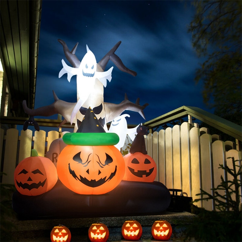 4 Ft LED Bulb Inflatable Pumpkin Blow-up Halloween Decoration with Witch Hat Smiling Face