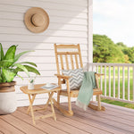 4PCS Outdoor Wooden Rocking Chair Patio Bistro Set High Backrest with Folding Side Table
