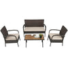 4PCS Patio Rattan Furniture Set Outdoor Conversation Set with Acacia Wood Coffee Table & Cushions