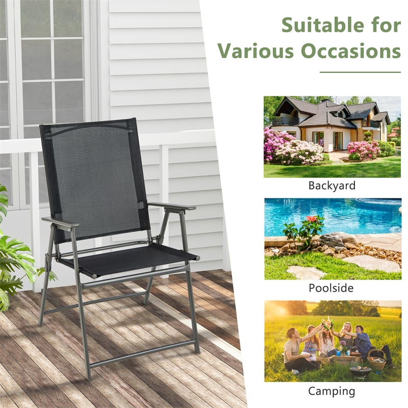 4 PCS Outdoor Folding Chairs High Back Patio Dining Chairs Weather-Resistant Metal Frame Portable Chair with Armrests & Footrest