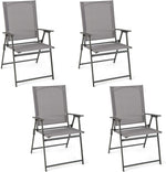 4 Pieces Outdoor Folding Chairs Weather-Resistant High Back Patio Dining Chairs Metal Frame Portable Chair with Armrests & Footrest