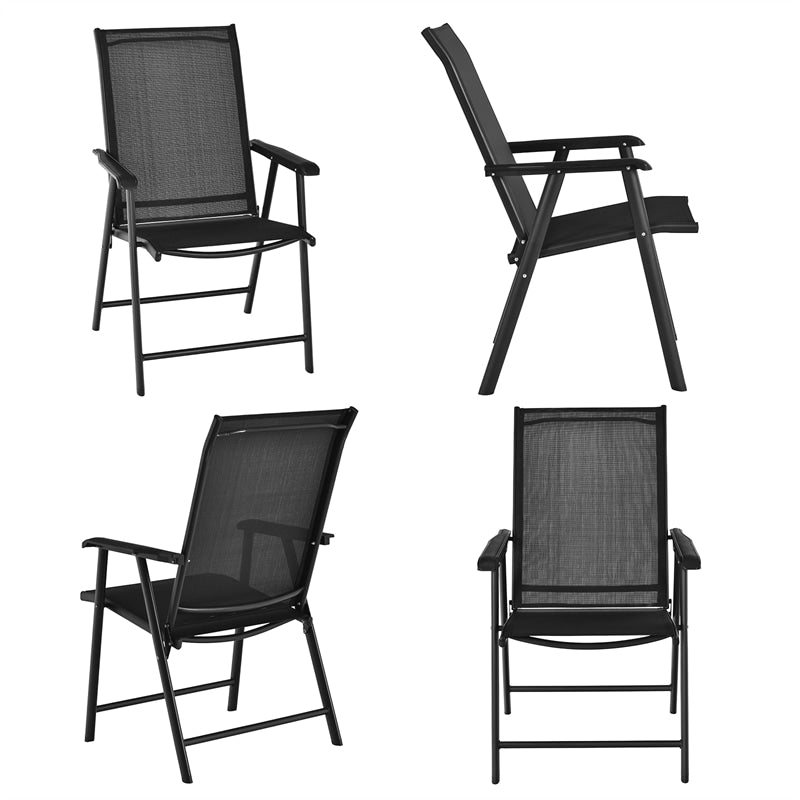 Set of 4 Patio Folding Chairs Steel Sling Dining Chairs for Lawn Garden Camping