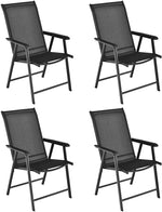 Set of 4 Folding Patio Chairs Steel Sling Outdoor Dining Chairs for Lawn Garden Camping