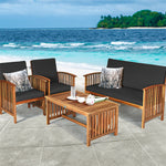 4 Pcs Acacia Wood Patio Conversation Set Outdoor Seating Group with Coffee Table & Cushions