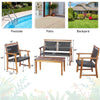 4 Pcs Acacia Wood Frame Patio Conversation Set Outdoor Rattan Furniture Set with Coffee Table & 2 Chairs
