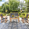 4 Pcs Acacia Wood Wicker Patio Conversation Set Rattan Outdoor Loveseat Furniture Set with Coffee Table & 2 Chairs