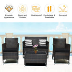 4 Pcs Rattan Patio Conversation Set Wicker Outdoor Furniture Set with Cushions & Coffee Table