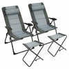 4 Pcs Patio Folding Recliner Chair with 2 Footstools, Outdoor Camping Chair with 7-Position Adjustable Backrest Headrest Mesh Bag