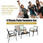 4 Pcs Patio Furniture Set Loveseat Sofa Table Steel Frame Garden Deck Conversation Set with Glass Top Coffee Table