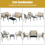 4 Pcs Patio Furniture Set Loveseat Sofa Table Steel Frame Garden Deck Conversation Set with Glass Top Coffee Table