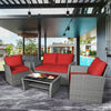 4 Pcs Rattan Patio Furniture Set Sectional Sofa Set with Cushions & Storage Shelf
