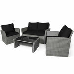4PCS Patio Rattan Furniture Set Outdoor Conversation Set Wicker Sectional Loveseat Sofa Set with Cushions, Tempered Glass Table, Storage Shelf