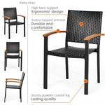 4 Pcs Wicker Stackable Outdoor Chairs Rattan Patio Dining Chairs with Galvanized Steel Frame & Acacia Wood Armrests