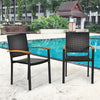 4 Pcs Stackable Outdoor Chairs Rattan Patio Dining Chairs with Galvanized Steel Frame