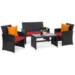 4-Piece Rattan Patio Furniture Set, Weather-Resistant Outdoor Wicker Conversation Sofa with Cushions & Tempered Glass Table for Backyard - Bestoutdor