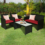 4-Piece Rattan Patio Furniture Set, Weather-Resistant Outdoor Wicker Conversation Sofa with Cushions & Tempered Glass Table for Backyard - Bestoutdor