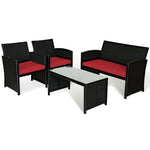 4-Piece Rattan Patio Furniture Set, Weather-Resistant Outdoor Wicker Conversation Sofa with Cushions & Tempered Glass Table for Backyard - Bestoutdor