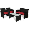 4 Pcs Wicker Patio Conversation Set Outdoor Rattan Sofa Table Set with Cushions