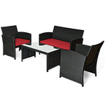 4-Piece Rattan Patio Furniture Set, Weather-Resistant Outdoor Wicker Conversation Sofa with Cushions & Tempered Glass Table for Backyard - Bestoutdor