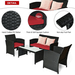 4-Piece Rattan Patio Furniture Set, Weather-Resistant Outdoor Wicker Conversation Sofa with Cushions & Tempered Glass Table for Backyard - Bestoutdor