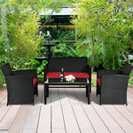 4-Piece Rattan Patio Furniture Set, Weather-Resistant Outdoor Wicker Conversation Sofa with Cushions & Tempered Glass Table for Backyard - Bestoutdor