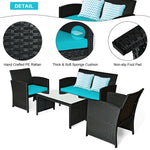 4-Piece Rattan Patio Furniture Set, Weather-Resistant Outdoor Wicker Conversation Sofa with Cushions & Tempered Glass Table for Backyard - Bestoutdor