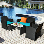 4-Piece Rattan Patio Furniture Set, Weather-Resistant Outdoor Wicker Conversation Sofa with Cushions & Tempered Glass Table for Backyard - Bestoutdor