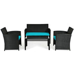4-Piece Rattan Patio Furniture Set, Weather-Resistant Outdoor Wicker Conversation Sofa with Cushions & Tempered Glass Table for Backyard - Bestoutdor