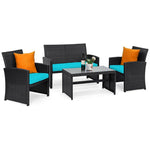 4-Piece Rattan Patio Furniture Set, Weather-Resistant Outdoor Wicker Conversation Sofa with Cushions & Tempered Glass Table for Backyard - Bestoutdor