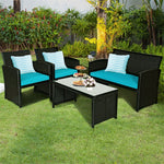 4-Piece Rattan Patio Furniture Set, Weather-Resistant Outdoor Wicker Conversation Sofa with Cushions & Tempered Glass Table for Backyard - Bestoutdor