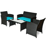 4-Piece Rattan Patio Furniture Set, Weather-Resistant Outdoor Wicker Conversation Sofa with Cushions & Tempered Glass Table for Backyard - Bestoutdor