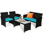 4-Piece Rattan Patio Furniture Set, Weather-Resistant Outdoor Wicker Conversation Sofa with Cushions & Tempered Glass Table for Backyard - Bestoutdor