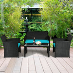 4-Piece Rattan Patio Furniture Set, Weather-Resistant Outdoor Wicker Conversation Sofa with Cushions & Tempered Glass Table for Backyard - Bestoutdor