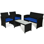 4-Piece Rattan Patio Furniture Set, Weather-Resistant Outdoor Wicker Conversation Sofa with Cushions & Tempered Glass Table for Backyard - Bestoutdor